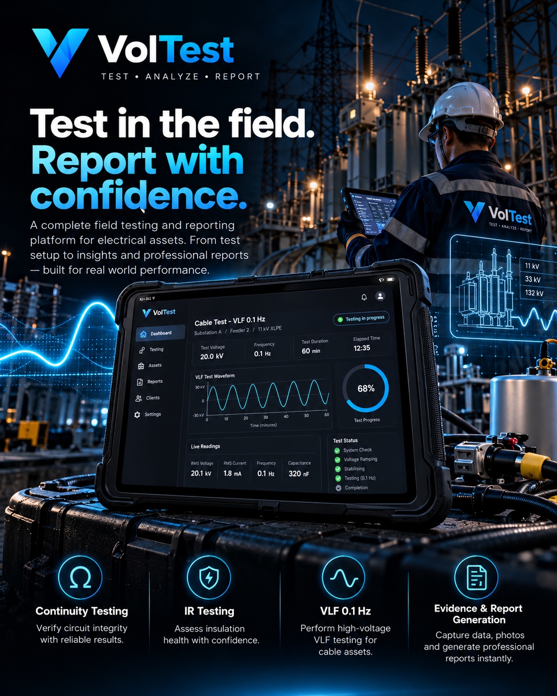 Poster showcase VolTest: Test in the field, Report with confidence.